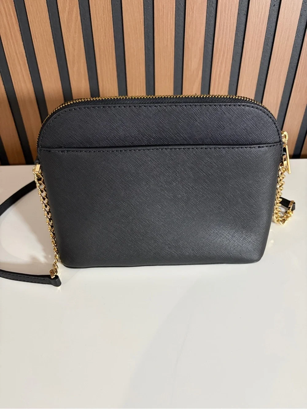 Michael Kors Black Saffiano Dome Crossbody with Gold Logo